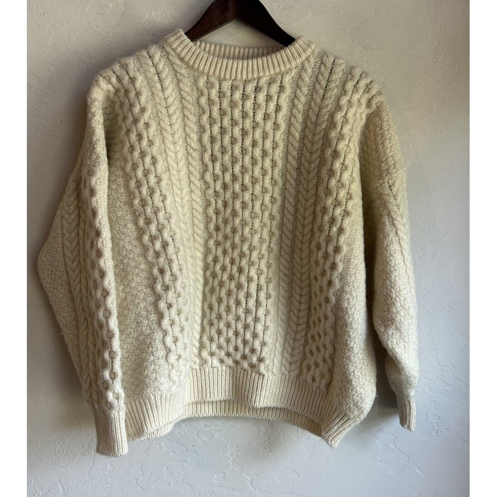 Vintage Aran Country Wool Cable Knit Fisherman Sweater Ireland Pullover XXL - Picture 1 of 8